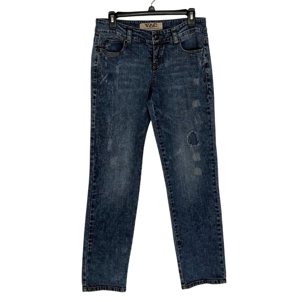 VAC Nine West | Distressed Boyfriend Jeans Straight Leg Sz 4 Medium Wash Studded